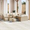 13-piece Garden Sofa Set with Beige Cushions Poly Rattan Acacia, Garden Dining Set 3365056