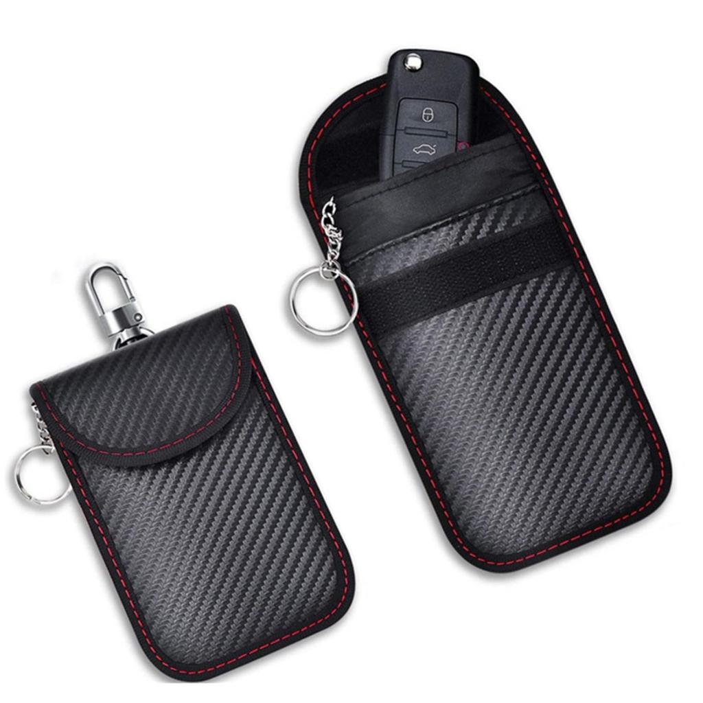 2-Pack Carbon Fiber Faraday Key Pouch – RFID Blocking Signal Blocker Anti-Theft Key Fob Protector for Keyless Entry Car Security