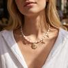 Trendy Elegant Imitation Pearl Metal Pendant Necklace for Women Ocean Shell Starfish Conch Choker Necklace Vacation Jewelry Gift