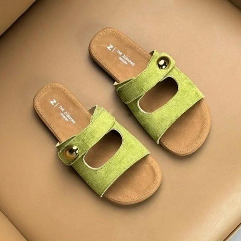 

Fashion Women Flats Slippers Designer Fashion Casual Shoes Cozy Walking Woman Sandals 2025 Summer Trend Travel Beach Female Zapatillas 35 зелёный