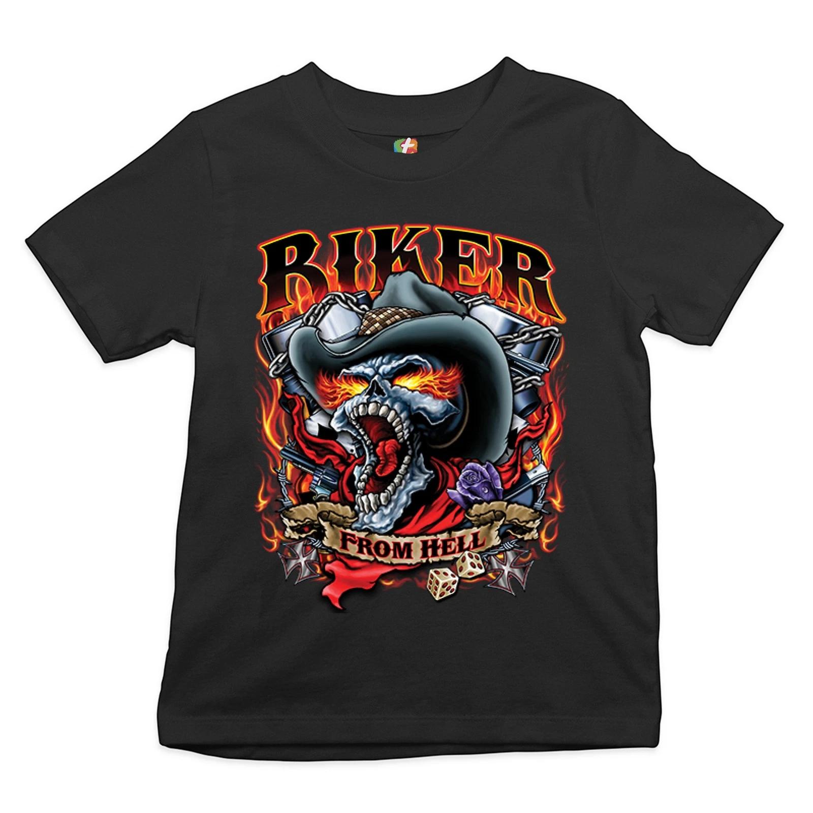 Biker From Hell Youth kids boys T-Shirt Ride or Die Skeleton Outlaw Route 66 Kids 120