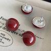 Sterling Red Enamel Bead Earrings Vintage French Minimalist Round Studs Women Men