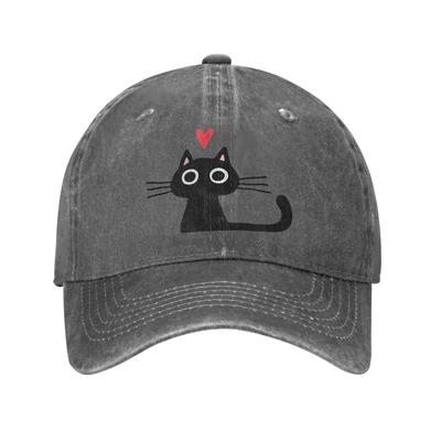 Cute Black Cat with Heart  Kitten Valentine Baseball Cap  Tennis Skate Hip Hop Hats Summer Breathable Unisex Trendy Baseball Caps