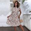 Vintage Summer Women Floral White V Neck Short Sleeve A Line Dress Medium Long Chic Sizes S XXL
