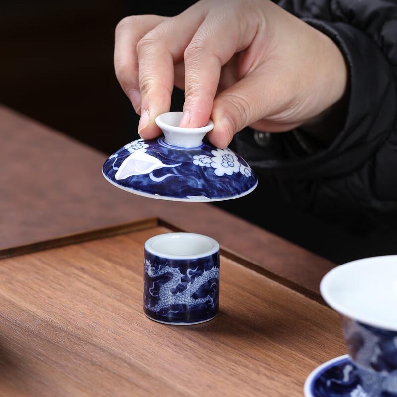 MULTIPOTENT 12-Piece Antique Blue & White Dragon Pottery Gongfu Tea Set