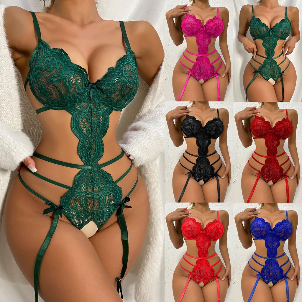 Ladies Erotic Lingerie Sexy Strap Lace Hollow  Set Without Steel Rings