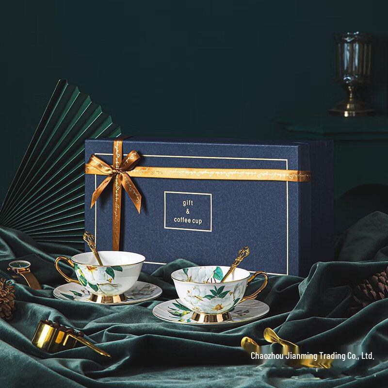 Shangqi Camellia Ceramic Coffee Cup & Saucer Gift Set