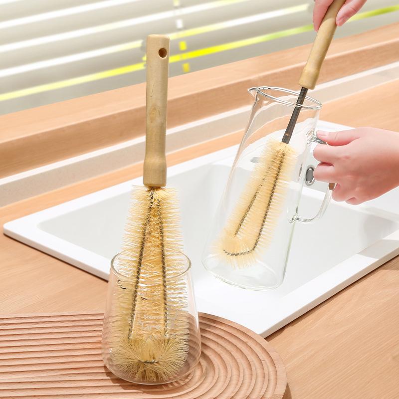 Baby Bottle & Cup Cleaning Brush with Insulated Handle - Soft Bristles & Extended Wooden Grip for Household Use