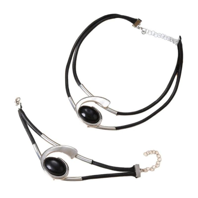 Bohemian Acrylic Snail Oval Eyes Jewelry Set Ladies Wax Rope Necklace Bracelet Set