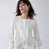 [ELLE] Women's Blouse, 100% Cotton, Lace Placket, Raglan Sleeves, Pleated Sleeves, White, Long Sleeves, Elegant, Stylish, Sizes S, M, L
