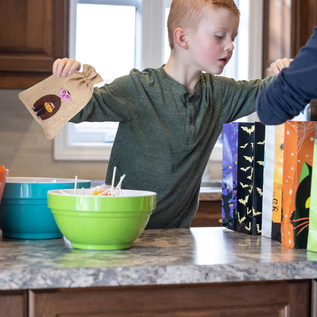 6 Pcs Halloween Brulap Candy Bags,4 X 6 Inch Small Gift Bags Goodie Bags With Drawstring Halloween Party Bag Candy Bag,Halloween Decoration