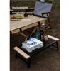 Portable Folding Camping Table with Solid Wood Top and Iron Mesh Surface Heat Resistant Outdoor Picnic Desk Lightweight for Backyard Beach