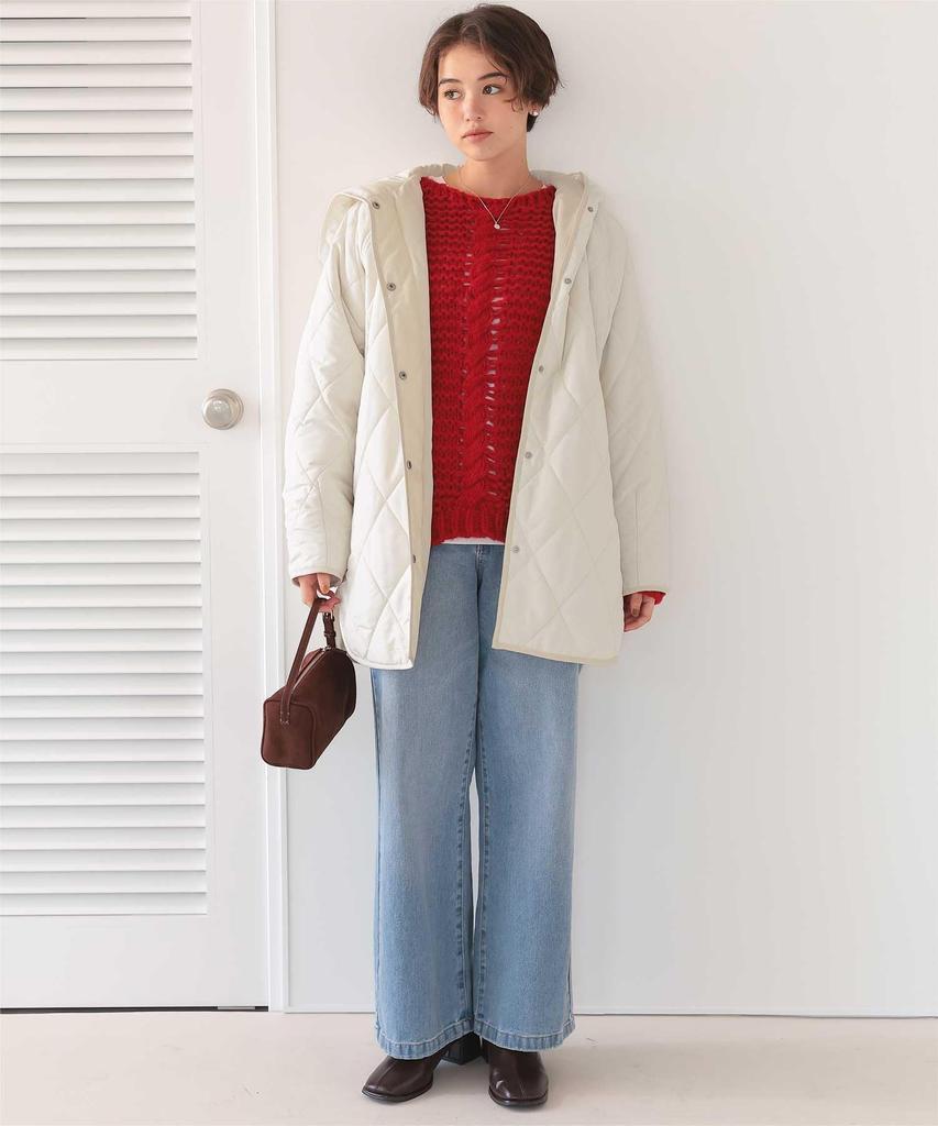 Titibait Hooded Quilted Short Coat AYXP2922 Medium Ivory Women's