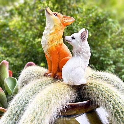 Cute Nine Tailed Fox Animal Miniature Figurines Resin Crafts Animal Ornament Sculpture Toys Handicraft Statue Garden Home Decor