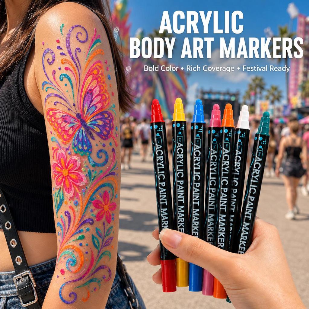 Waterproof Smudge-Proof Acrylic Body Painting Pen Set for Party and Performance.