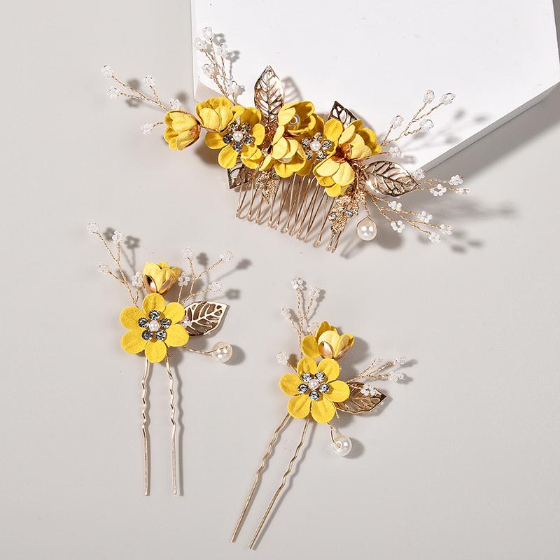 Braut Künstliche Blume Perlen Seitenkamm für Haar Frauen Bräute Hochzeit Festzug Tiara Kopfschmuck Haarnadeln Haaraccessoires Schmuck