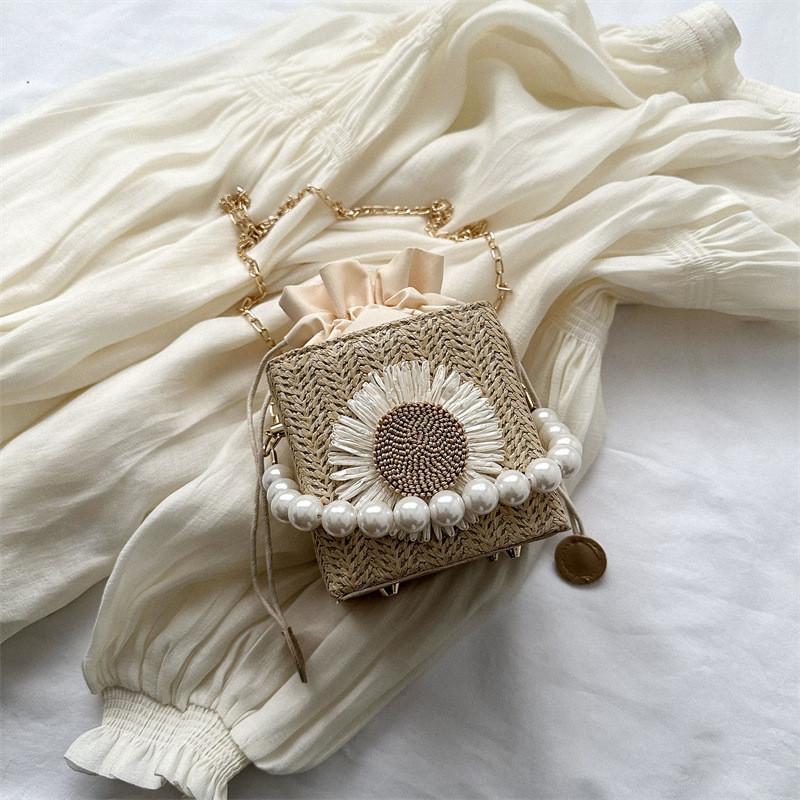 Stylish Woven Bucket Bag For Women Chic Shoulder Bag With Inner Pocket Beige Fashion Handbag