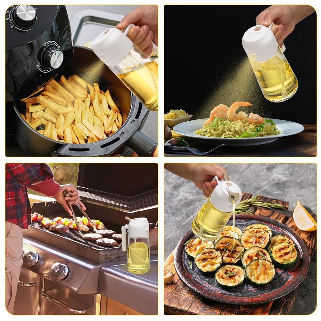 2 IN 1 Kitchen Oil Spray Bottle 500ml Heat-Resistant Food-Grade Plastic No Drip Design Sous VideBakingHealthy Cooking