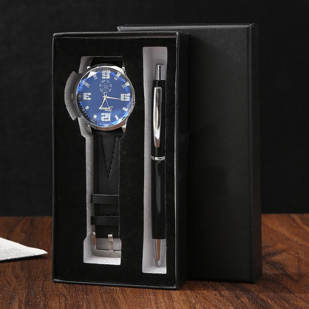 Premium Men's Souvenir Gift Set Custom Logo Leather Wallet Belt Watch Sunglasses 4-Piece Valentine Birthday Luxury Box