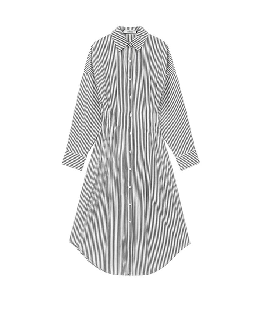 Meuameu Side Pleats Stripe Shirt Dress