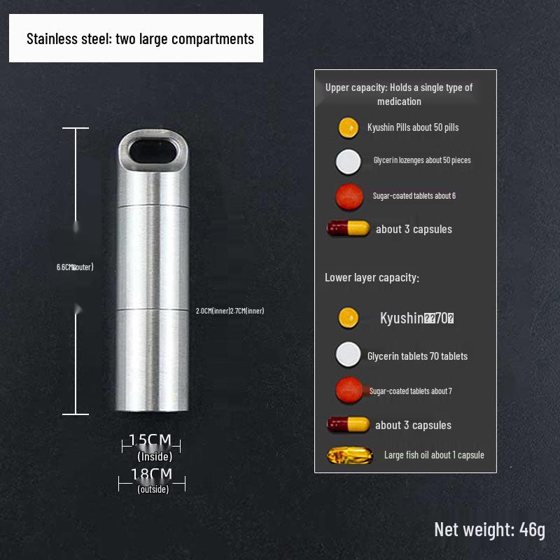 Wasserdichte Mini-Pillendose aus Edelstahl - Tragbarer, feuchtigkeitsdichter Reise-Medikamentenbehälter