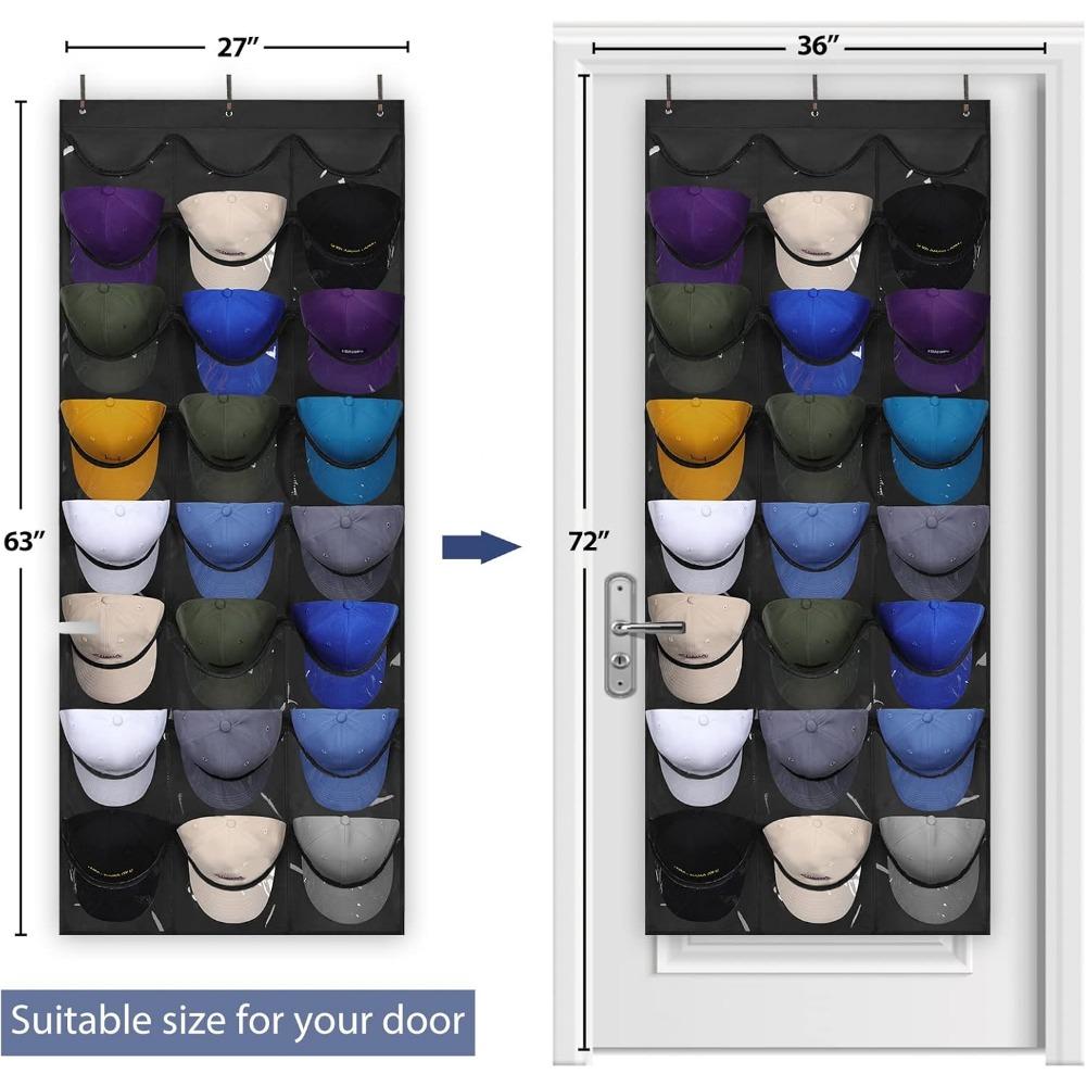 Dofilachy Hat Organizer Racks for Baseball Caps, Visible Hat Holder Rack for Wall Door with 3 Hooks, 24 Deep Pockets