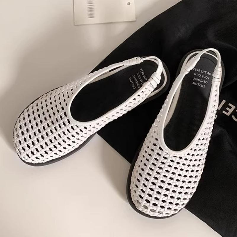 Fashion Comfortable Breathable Woven Flat Sandals Women Fashion Round Toe Hollow Back Strap Designer Shoes Concise Non-slip Casual Shoes