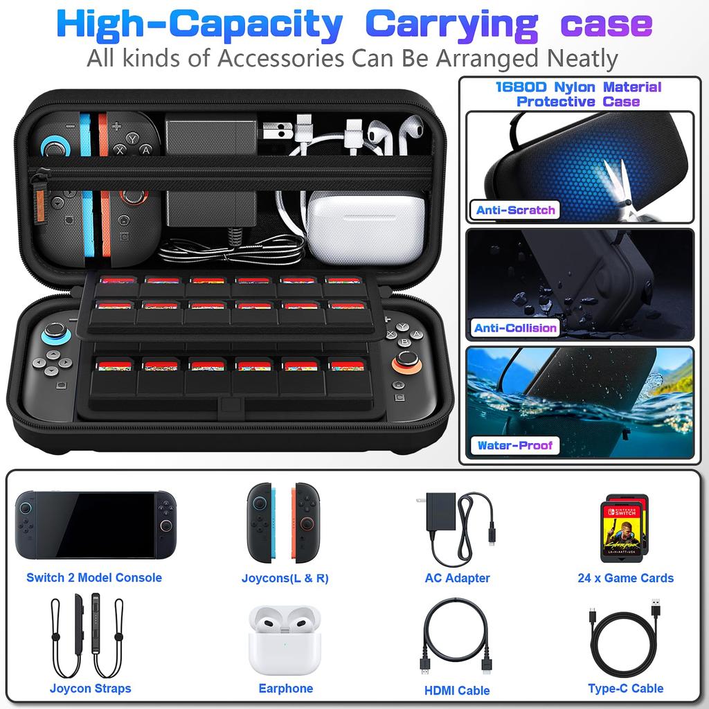 Release in Switch 2 Compatible Switch Protective Storage Nylon Full Large Holds 24 Game Travel Carrying Small Item Convenient to Carrying Case for