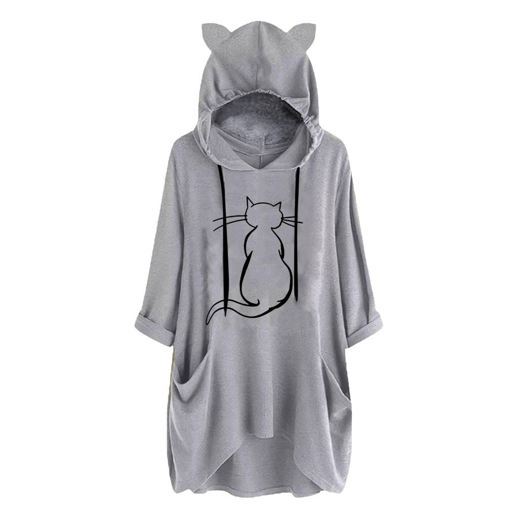 Women Christmas Casual  Print Hooded Long Sleeve Pocket Shirt Top