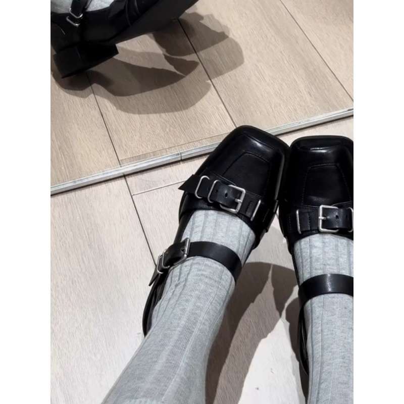 Yutu's niche round head shallow mouth single shoes summer dark punk leather shoes women's 2025 new black shoes