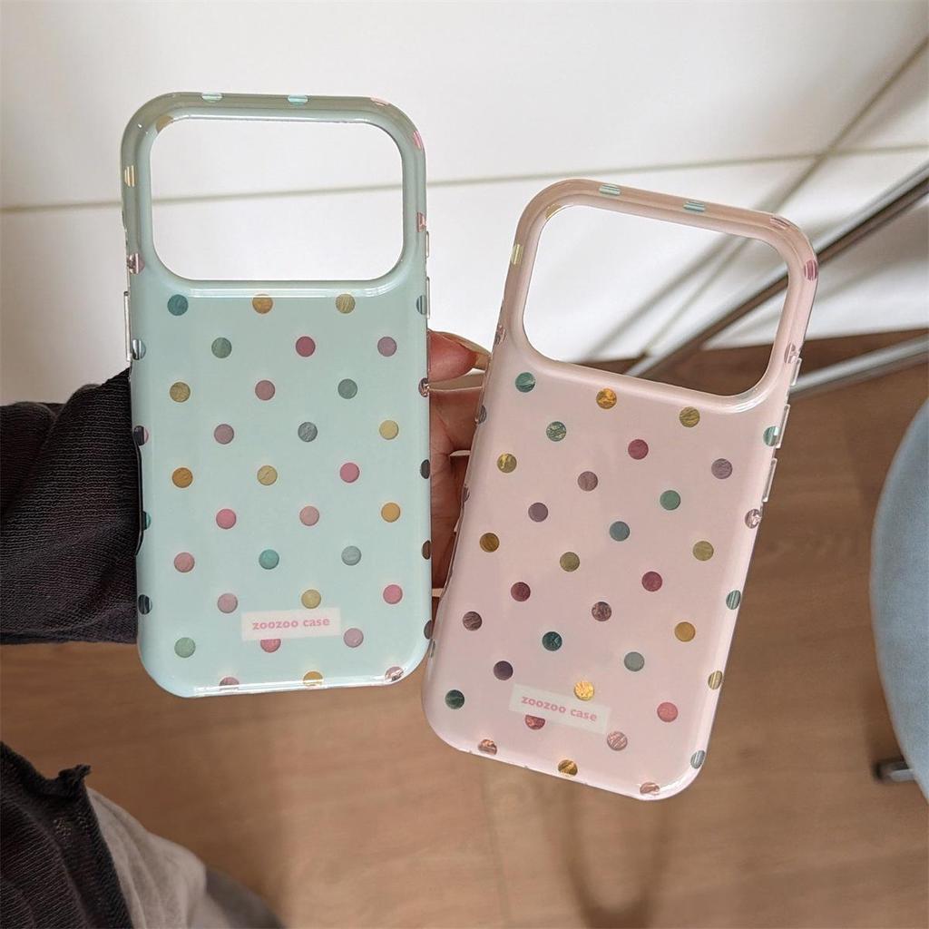 Colorful Polka Dot Round-Edge Phone Case for iPhone 14/13/Apple 17/16/15 Pro Max with Drop Protection