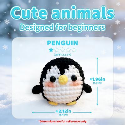 Kit de Ganchillo de Pingüino de 1 Pieza DIY Set de Ganchillo de Pingüino Amigurumi con Manual de Instrucciones y Tutorial en Video El Color Puede Variar