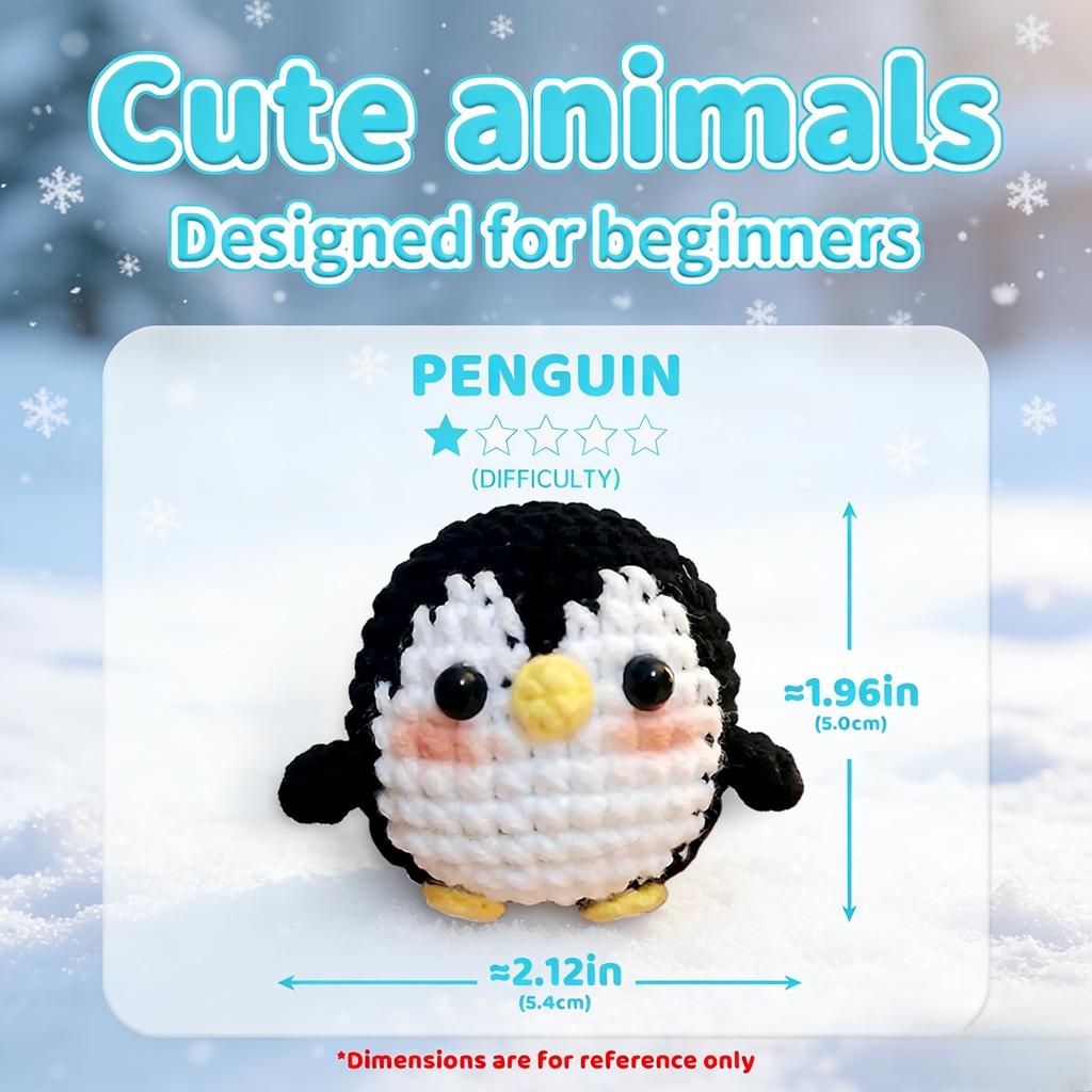 1PC Penguin Crochet Kit DIY Amigurumi Penguin Hook Set with Instruction Manual And Video Tutorial Color May Vary