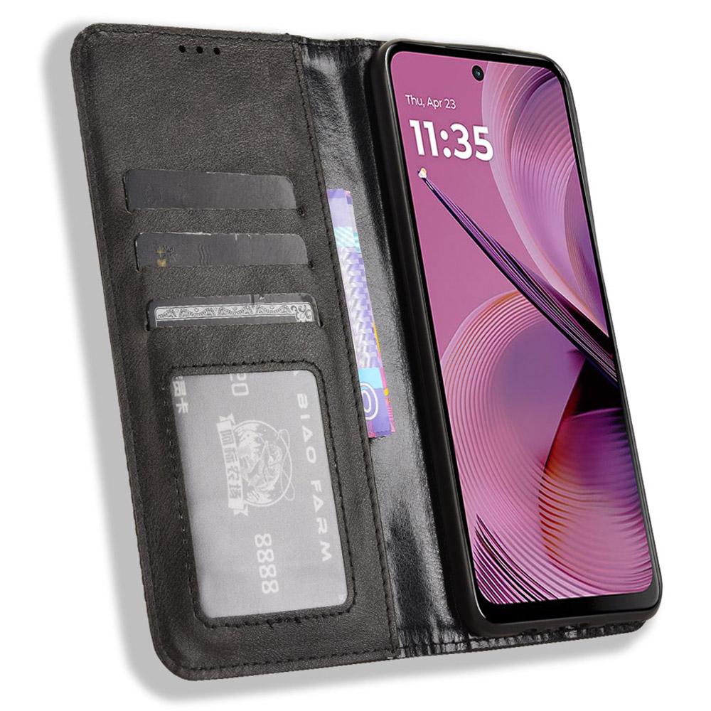 

For Motorola Moto G55 5G Leather Case Wallet Stand Retro Texture Phone Cover Brown
