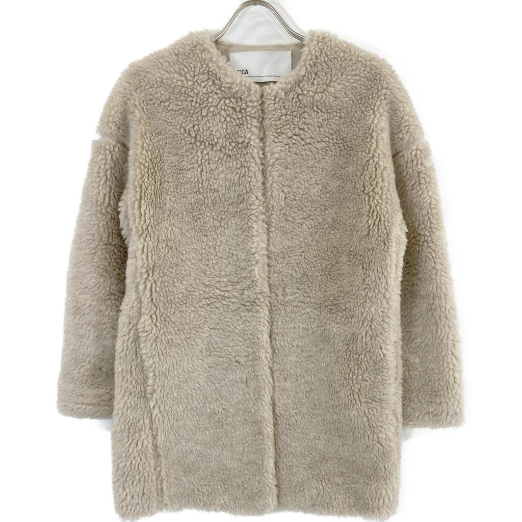 TICCA TBBA-032 Beige Wool Fur Collarless Coat Coat F beigeUsed
