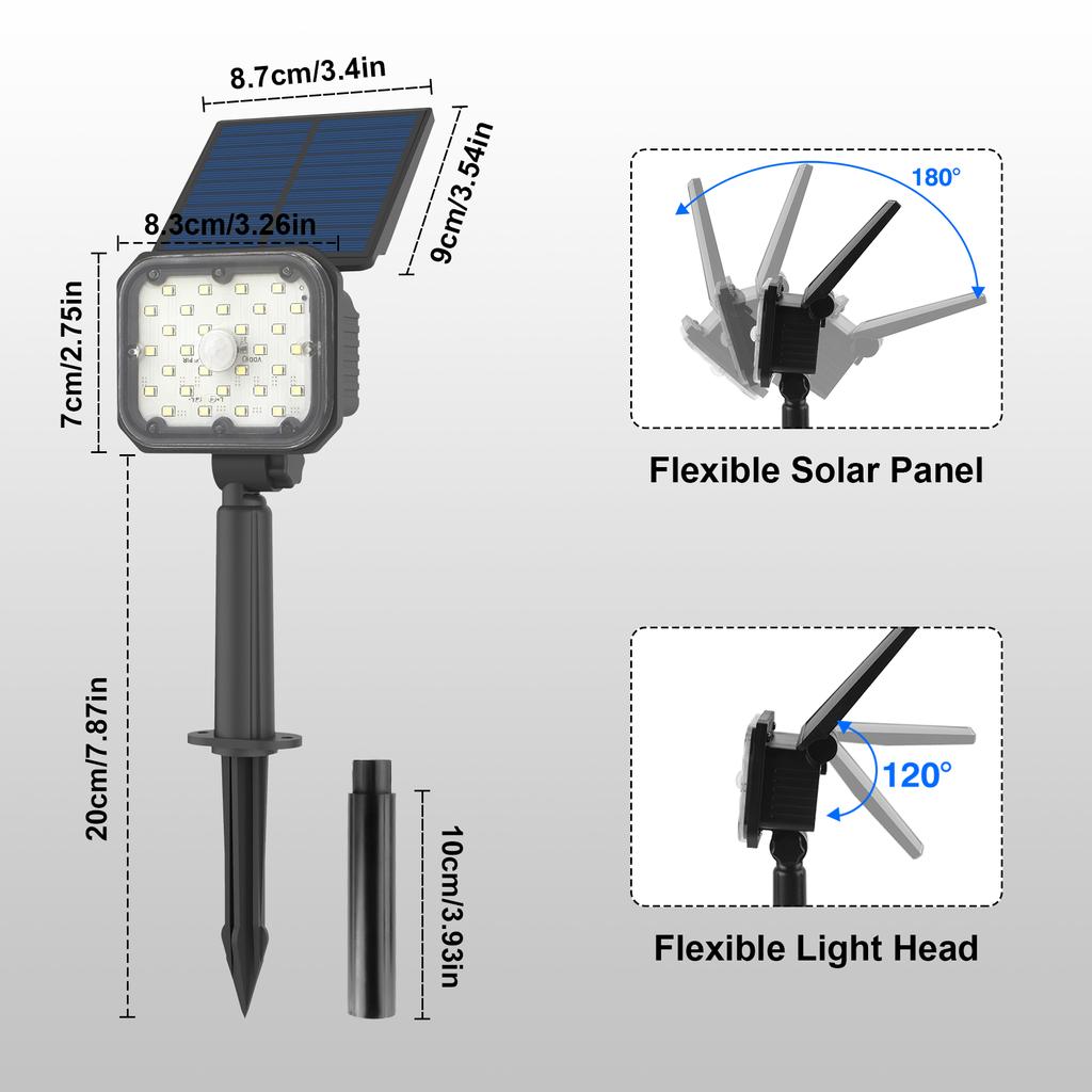 30LEDs Superhelle Kaltlicht Solar-Induktionsstrahler mit 3 Modi Solarstrahler Außen Solar-Rasenleuchten für Garten