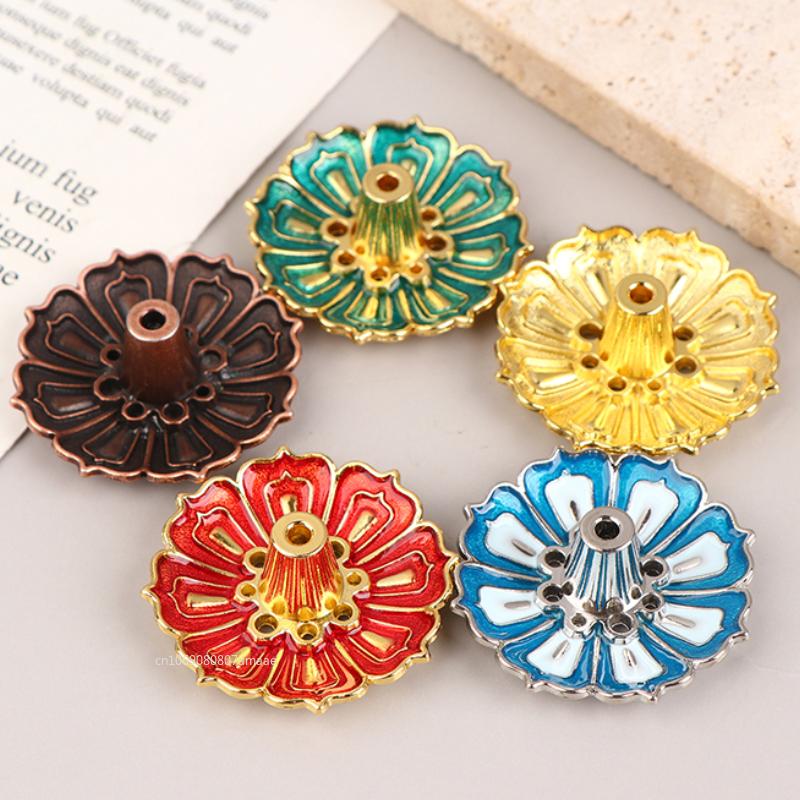 1Pc Lotus Alloy Incense Burner Stick Holder Home Buddhism Line Incense Plate Sandalwood Coil Base for Temples Home Office Decor