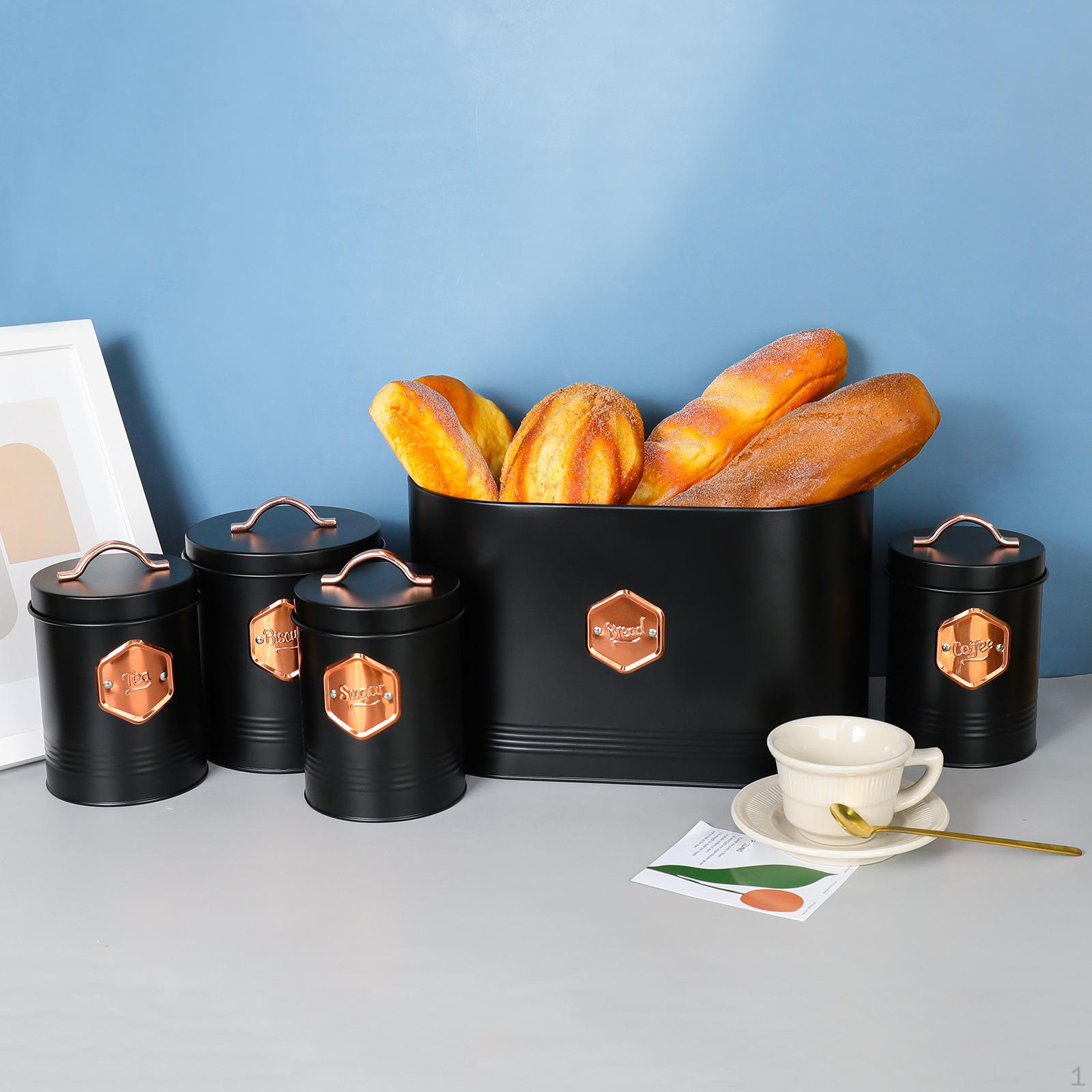 

Kitchen Canister Set Metal Bread Bin Container Rustic Durable Practical Food Storage Cafe чорний