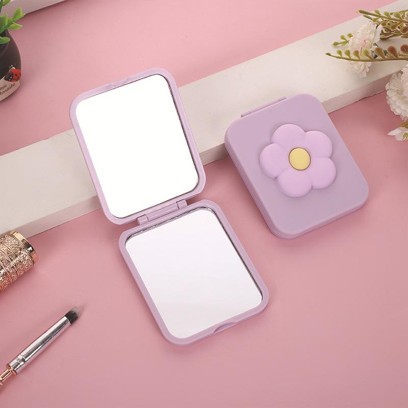 Double-Sided Flower Foldable Mini Square Mirror for Female Students – Portable Dormitory Makeup Pocket Mirror
