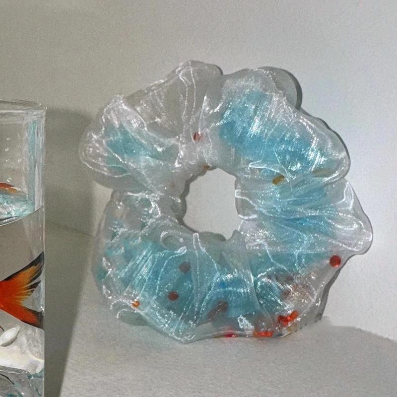 

Mesh High-end Mesh Hair Band Simple Blue Goldfish Large Intestine Hair Bundle Accessories for Female Design Sense Elastic Hair синій