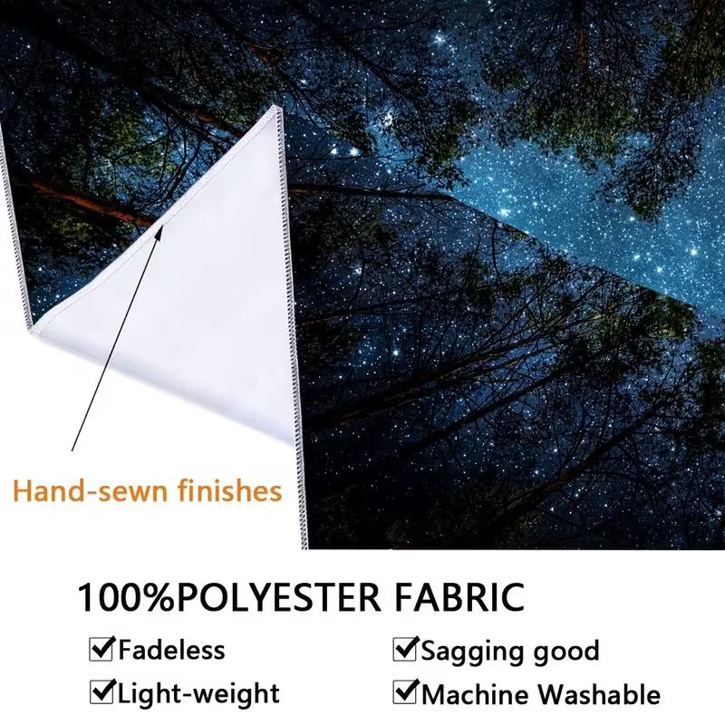 2D Starry Forest Tapestry Night Sky Through Pine Tree Canopy Wall Decor
