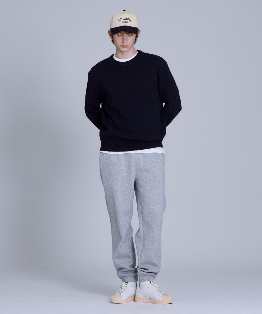 BASIC HOUSE Cable Round Neck Knit Navy Lykt7101
