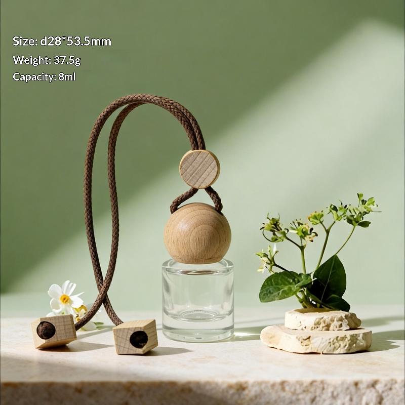 1Pcs Perfume Glass Bottle Empty Car Air Freshener Pendant With Wooden Caps Refillable Car Essential Oil Diffuser Bottle