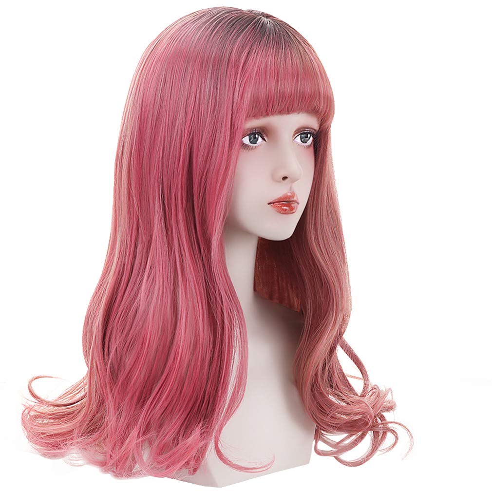Fluffy Gradient Lolita Full Available In 3 Colors Long, Curls, Wig, Blunt, Heat-resistant, Parted, Wig, Stylish, Makeover, (pink & Red)