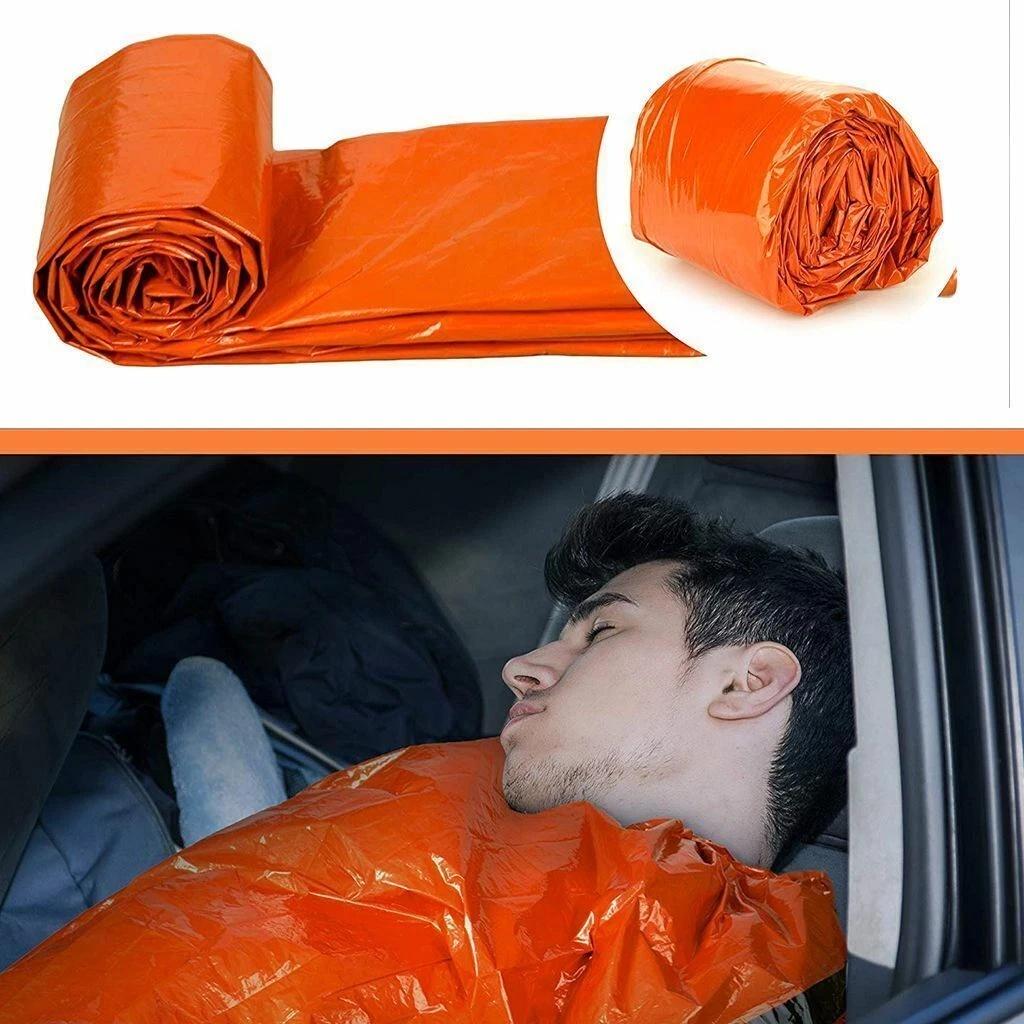 Multi-pack emergency sleeping bags, orange, drawstring bag, portable, suitable for outdoor camping