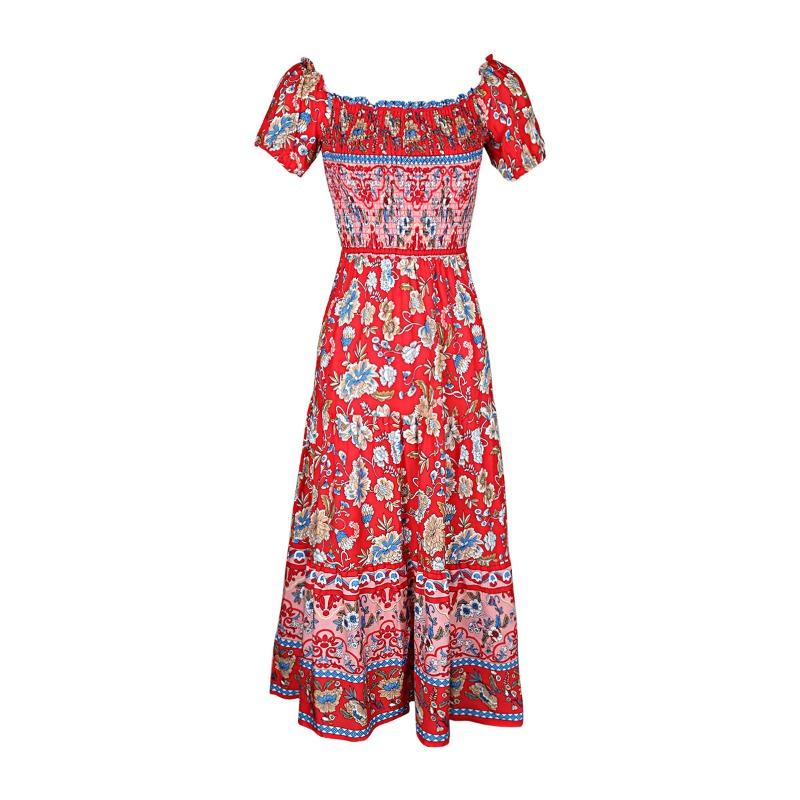 Women's Summer Vintage Ethnic Vacation Off-the-Shoulder Print Dress