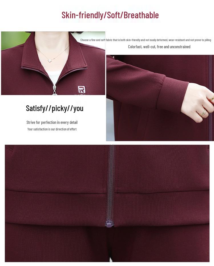 2026 Stylish Casual Sportswear Set for Middle-Aged & Elderly Women: Spring, Autumn & Winter Two-Piece Hoodie Ensemble