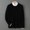 Men's 100% Australian Wool Round Neck Sweater - Skin-Friendly Business Casual Knitwear for Autumn/Winter.