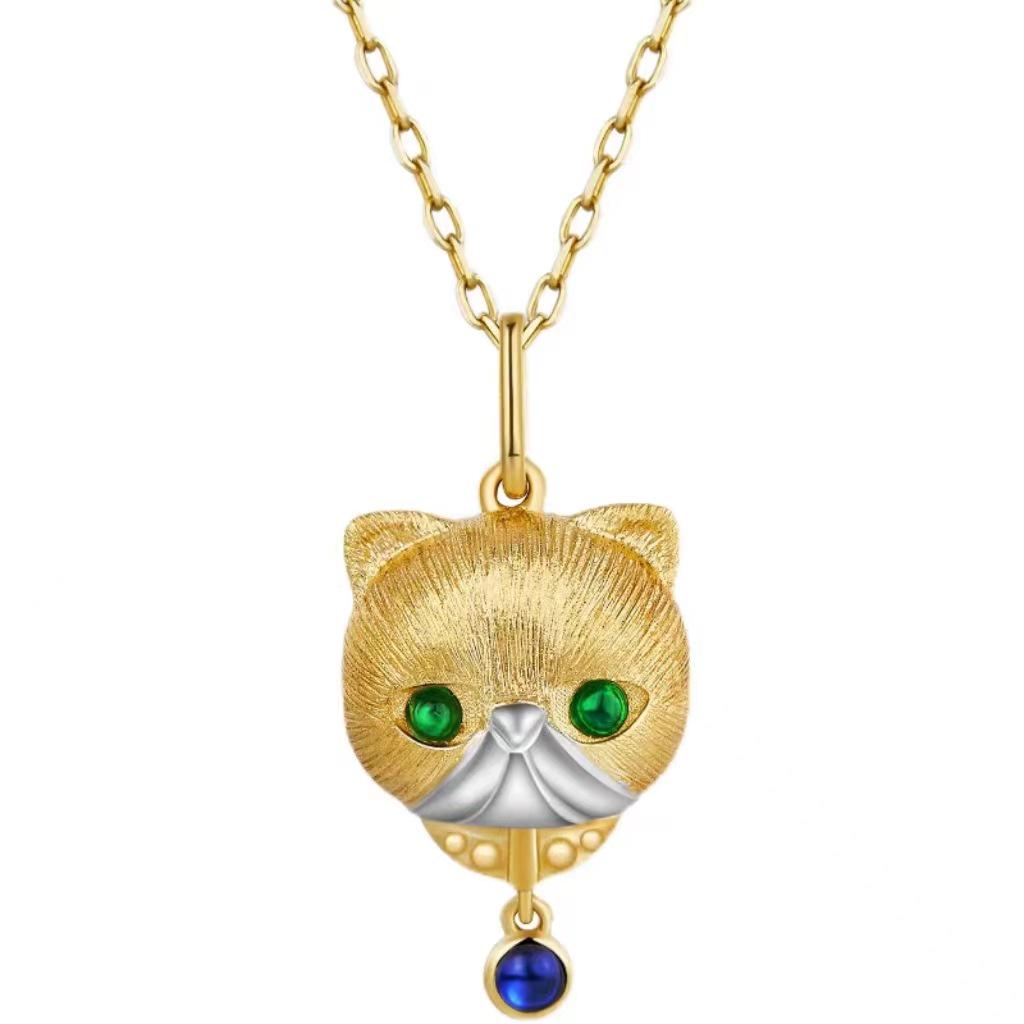 Ciondolo Gatto Oro Sabbia Vietnamita: Ciondolo Gatto Placcato Oro Rame Design di Nicchia per Donne