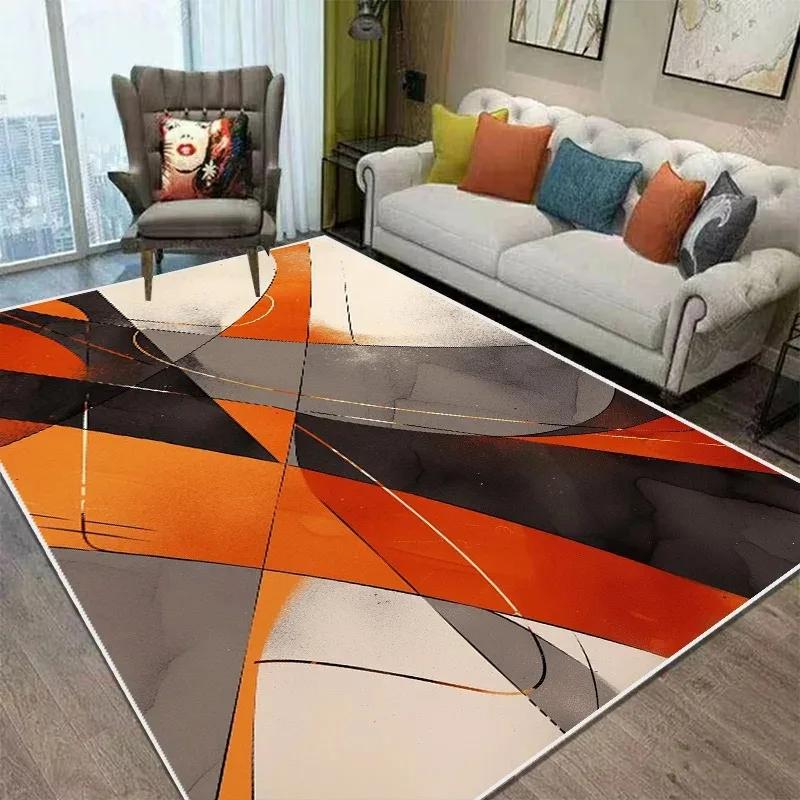Orange Black Geometric Living Room Carpet Dirty reistant Wahsroom Floor Mat Non Slip Large Rugs for Bedroom  Home Decoration